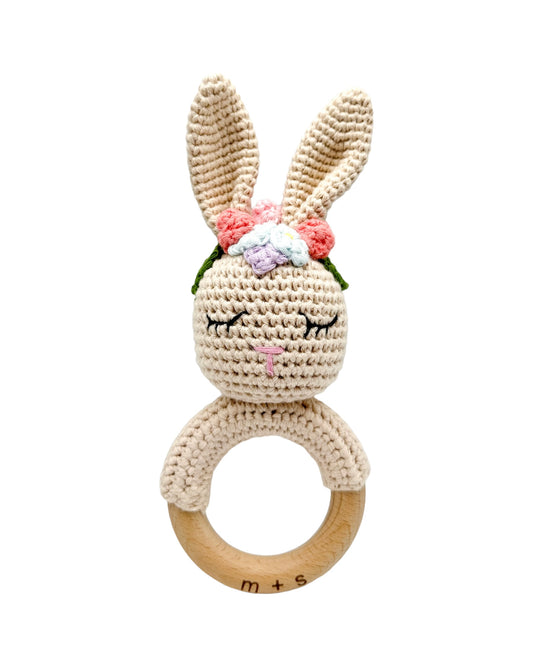 Floral Bunny Hand Crochet Rattle