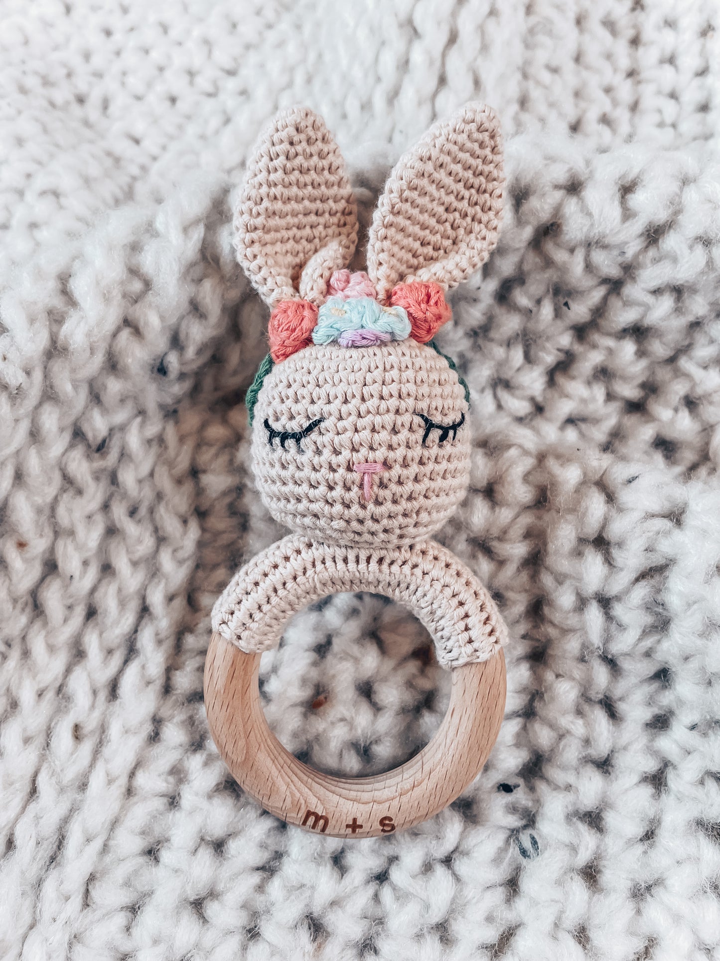 Floral Bunny Hand Crochet Rattle